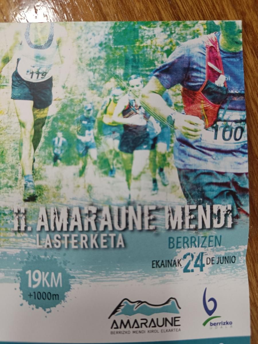 Cartel de la II Amaraune Mendi Lasterketa, en Berriz: 19 km y +1.000 m, el 24 de junio
