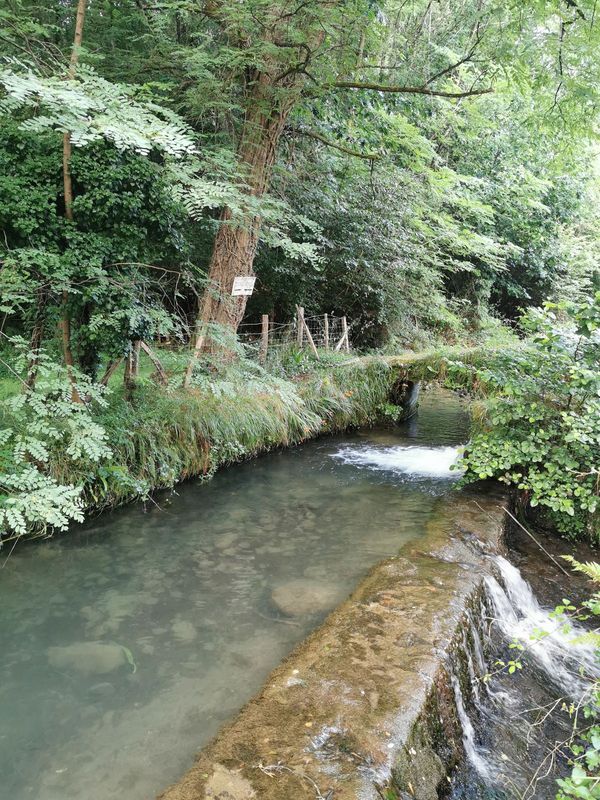 La presa del canal sobre el río, con el salto de agua y la toma al otro lado