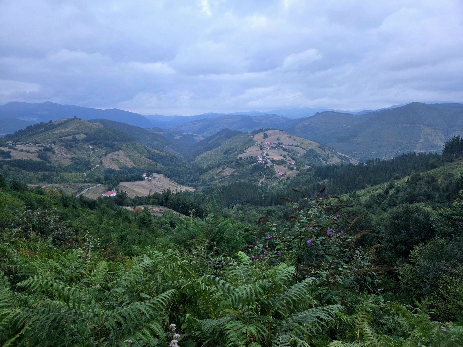 Vistas al barrio de Gerea desde la subida, entre caseríos y montañas